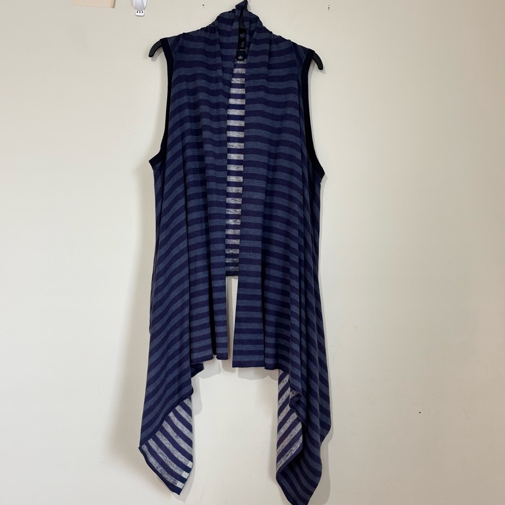 Banana Republic Y2K purple gray stripe wool modal cardigan vest duster kimono L